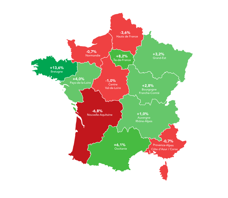 Carte évolution des régions