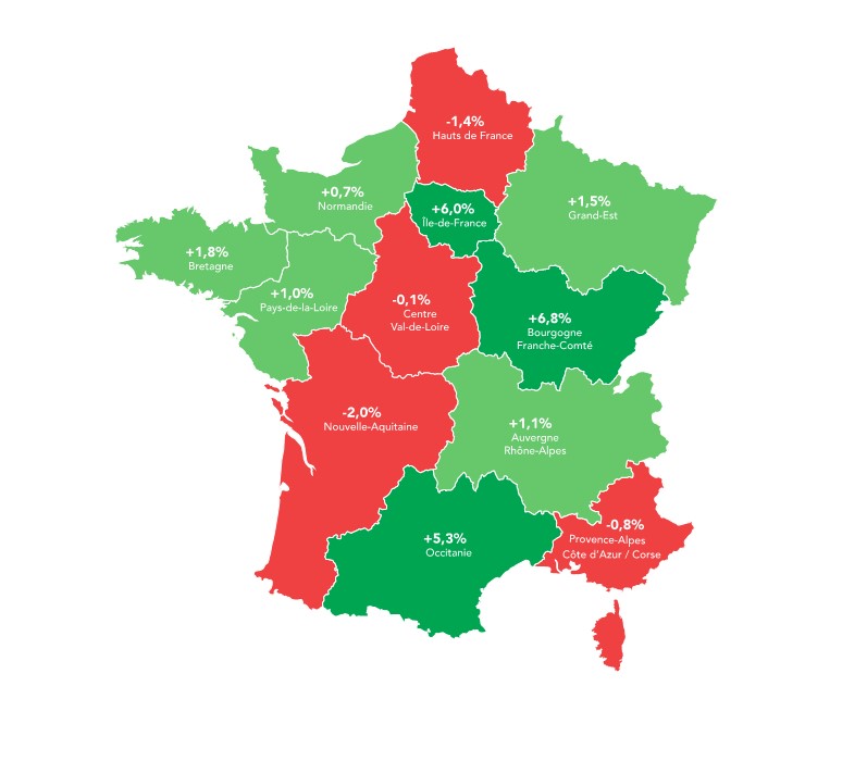 Carte évolution des régions