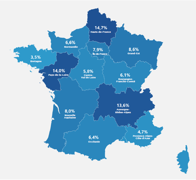 Carte répartition CDII en France