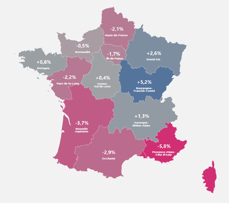 Carte évolution des régions